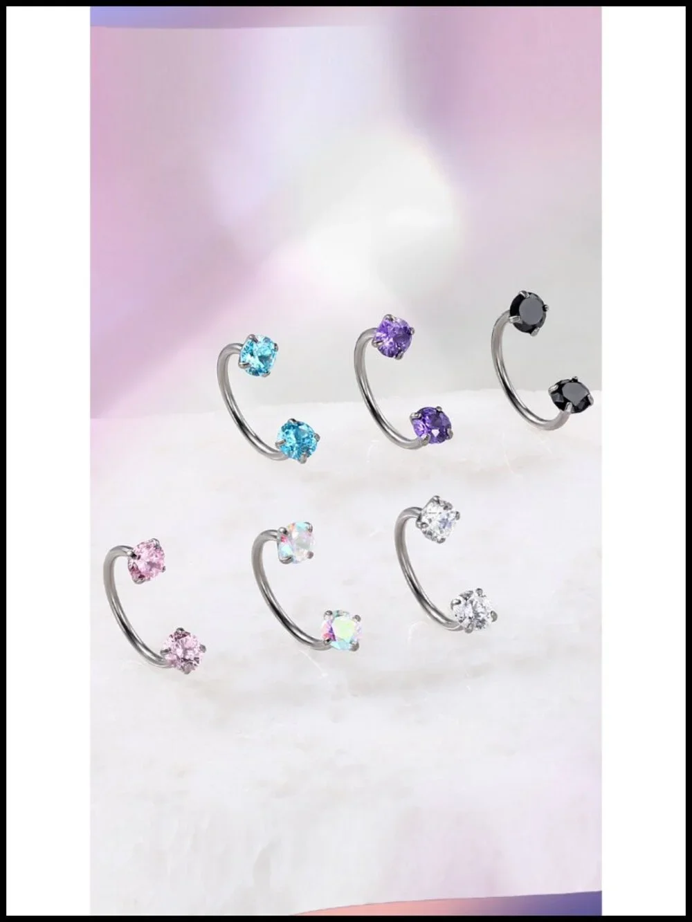 Horseshoe Nose Ring 20G Double Cubic Zirconia Internally Threaded Lip Septum